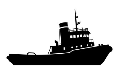 Obraz premium Silhouette of a classic tugboat on a white background.