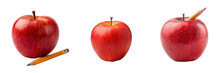 Set of Single red apple with smooth glossy skin on transparent png background. Ai generated