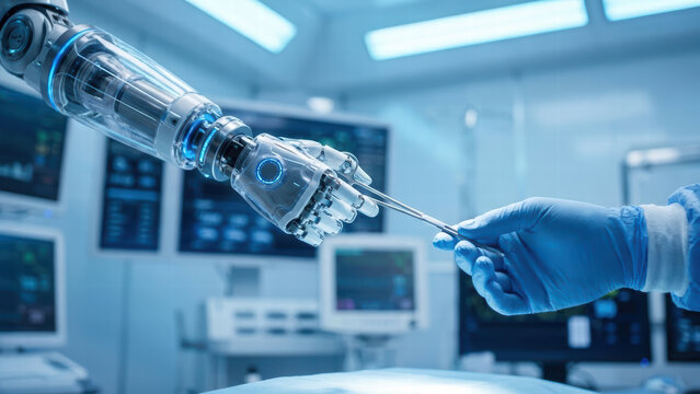 Robotic arm performing surgery with precision, showcasing advanced technology in modern medical environment. scene highlights innovation and future of healthcare