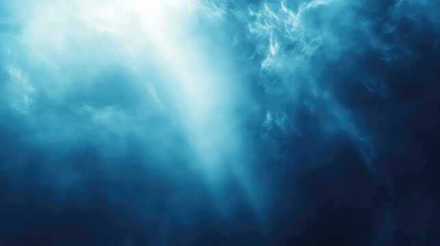 Ethereal light rays penetrating a mysterious deep blue flowing abstract background, creating a serene and atmospheric scene with cosmic or underwater effects