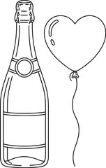 Champagne bottle with heart balloon illustration for celebration and party themes