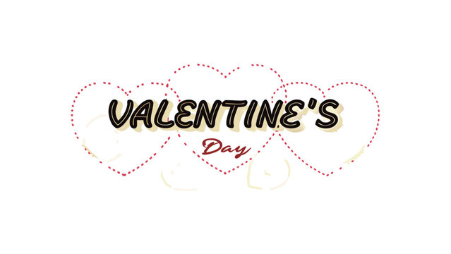 Floating red hearts arranged around modern sans seriff valentine's day text on white