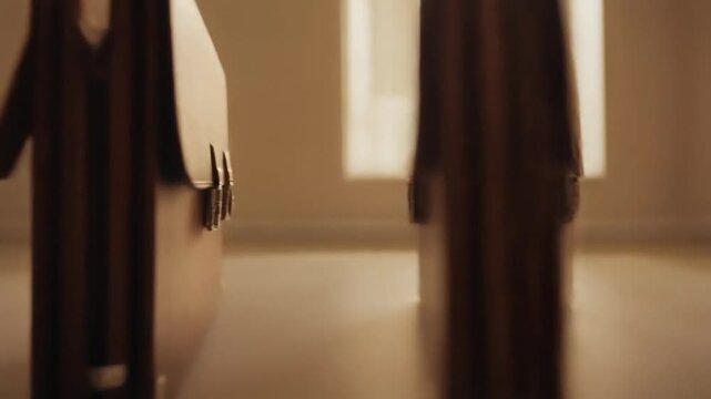Classic Brown Leather Briefcase with Three Clasps in Soft Light