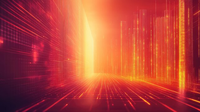 Abstract technology background showing global data processing and connectivity with glowing lines forming a virtual landscape of information, representing concepts like big data transfer - Powered by Adobe