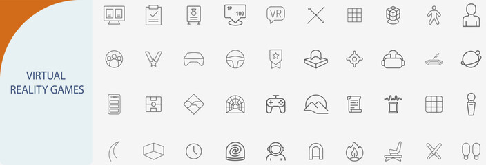 virtual reality games ar minimal line vector icon set