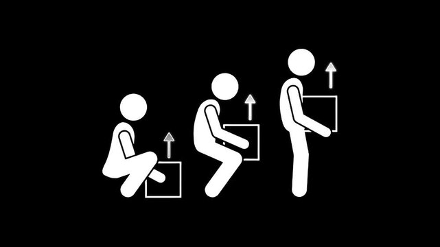 Pictograms of Correct Lifting Technique on Black Background stock photo