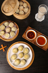 Asian Steamed Dumplings with Soy Sauce and Milk