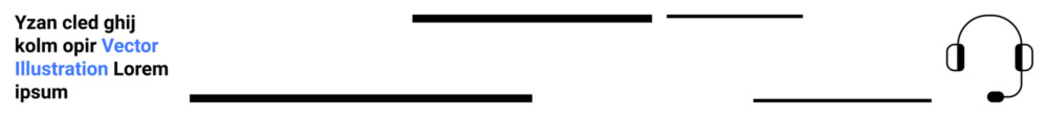 Communication, customer service, audio support, help desk, business connections, corporate interaction. Headset icon with text and horizontal lines. Customer service and communication