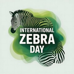 Fototapeta premium Zebra on green abstract background with International Zebra Day text