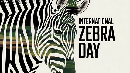 Naklejka premium Zebra head with International Zebra Day text on white background