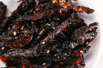 Air-Fried Pork Jerky with Dried Greens and Sesame Seeds