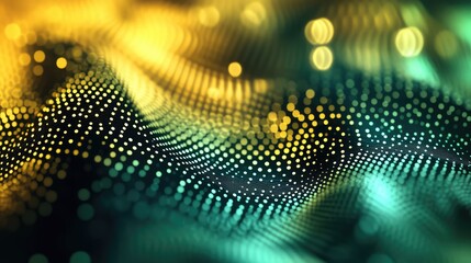 Abstract digital wave surface forming a futuristic data visualization, representing internet connectivity, big data flow, cybersecurity, and technological innovation