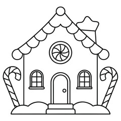 Christmas house outline coloring page festive line art illustration on white background