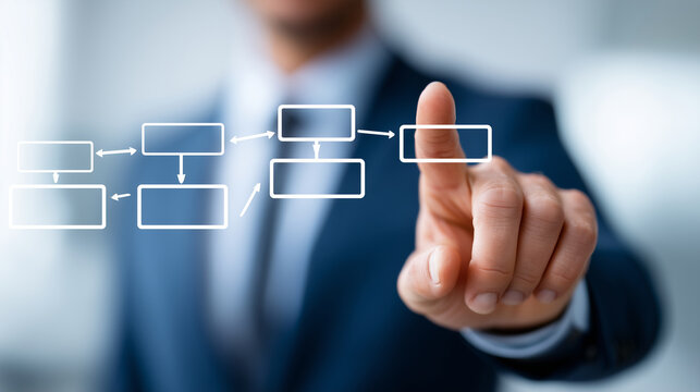 Business process optimization workflow visualization, heavily defocused corporate background, efficiency improvement representation, systematic advancement concept, operational exc