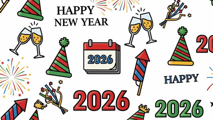 Celebrating New Year's Eve with Party Hats and Fireworks in a Joyful Atmosphere