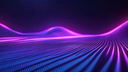 Abstract digital landscape featuring glowing data wave particles creating a futuristic network visualization, representing technology, connection, and cyber information flow