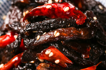 Dried Red and Black Chili Peppers with Sesame Seeds - Spicy Asian Condiment