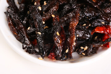 Spicy Fried Pork Strips with Sesame Seeds and Mustard Glaze