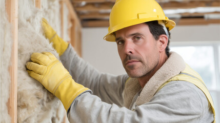 Restoration crew removing damaged insulation after fire. A professional carefully removes smoke-affected insulation from a wall cavity. The scene shows responsible cleanup without