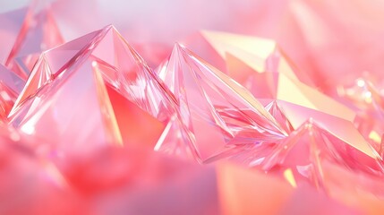 Pink crystals forming an abstract geometric background, showcasing sharp facets, refraction of light, and a vibrant, luxurious texture with a delicate gradient