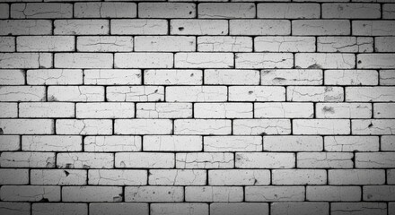 Fototapeta premium Weathered White Brick Wall Showing Cracks and Imperfections Providing Rustic Texture and Vintage Aesthetic for Architectural Photography and Backgrounds