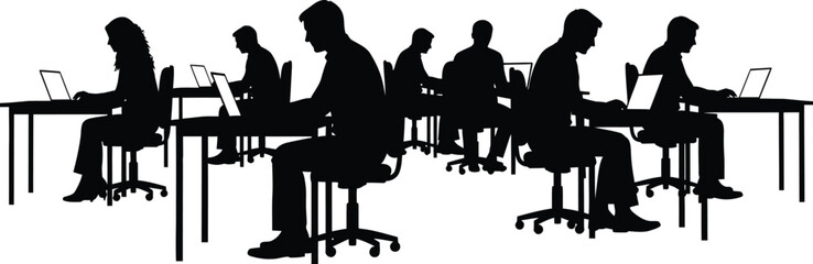 Silhouettes of People Working on Laptops .