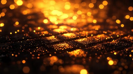 Digital circuit board surface glowing with many data points, creating a deep perspective and abstract concept of technology, communication, and electronic data flow
