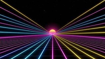 Abstract Neon Lights Tunnel with Colorful Lines