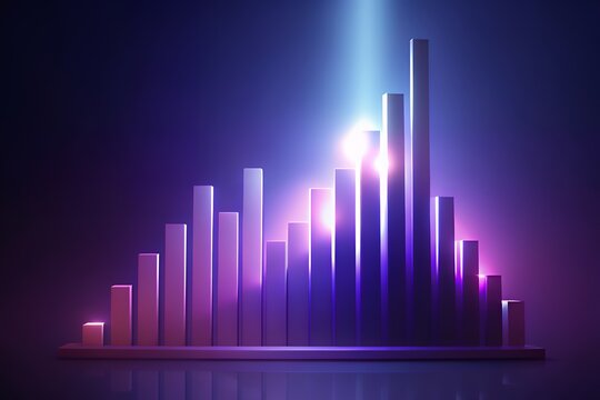 Vibrant 3D bar chart with purple and blue gradient lighting effects - Powered by Adobe