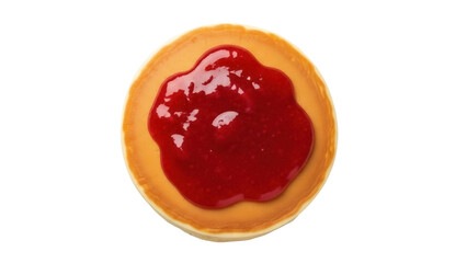Delicious pancake with red berry jam isolated PNG, sweet breakfast dessert on transparent background for food design and culinary projects
