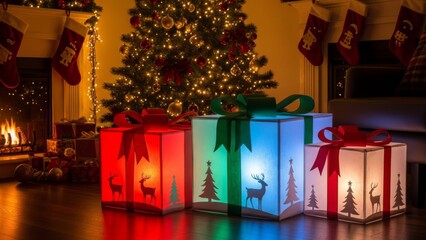 Christmas gift boxes Beneath a Festive Holiday Tree