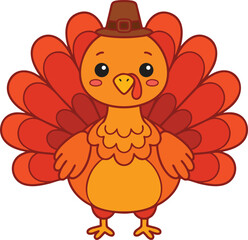 A charming cartoon turkey with a feathered tail and a delightful expression is perfect for autumn celebrations