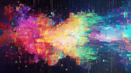 Abstract block structure depicting flowing digital data and modern technology with a vibrant spectrum of colors creating a dynamic and complex network visualization