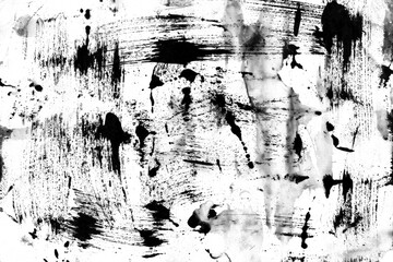 Ink and Paint Distress Texture. Gritty Grunge Brush Splatter Background. Transparent Overlay Element. Worn Print Effect