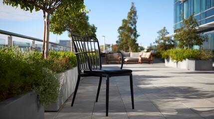 Modern outdoor metal chair with powder coated finish on urban terrace for stylish patio decor
