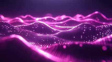 Abstract digital undulating waves representing flowing data and information with glowing dots creating a mesmerizing, futuristic technological background for science and network concepts