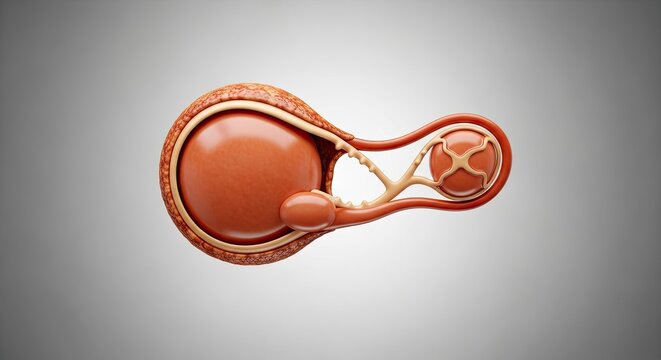 Human Anatomy Depicts Cross Section of Ovary with Follicles and Corpus Luteum on Gradient Gray Backdrop Rendering Shows Detailed Structure of Female Reproductive System