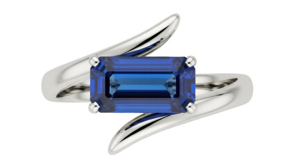 Elegant blue sapphire ring isolated PNG, gemstone jewelry with silver band on transparent background for fashion and luxury designs