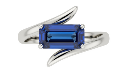 Elegant blue sapphire ring isolated PNG, gemstone jewelry with silver band on transparent background for fashion and luxury designs