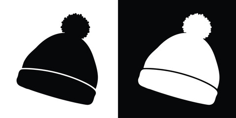 Winter hat silhouette vector, Winter hat icon, Bobble hat silhouette, winter beanie hat vector