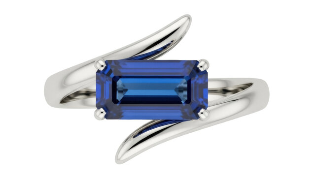 Elegant blue sapphire ring isolated PNG, gemstone jewelry with silver band on transparent background for fashion and luxury designs