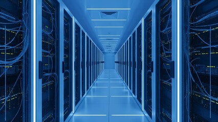 Modern data center server corridor