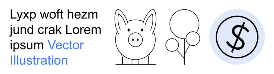 Personal finance, savings goals, budgeting, celebrations, financial education, money management. A piggy bank, balloons and a dollar sign icon. Personal finance and savings goals concept