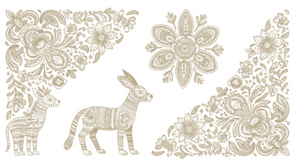 Otomi Folk Art Corner Vector Elegant Wedding Invitation Ornament