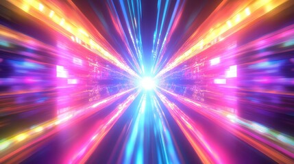 Abstract digital light rays and glowing lines rapidly converging towards a bright central point, symbolizing speed, data flow, technology, and futuristic connections