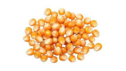 Pile of yellow popcorn kernels isolated PNG, dried corn seeds for popping on transparent background, ingredient for snack food