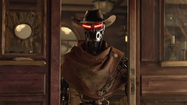 Robot cowboy in the Wild West.