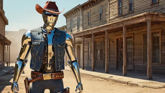 Robot cowboy in the Wild West.