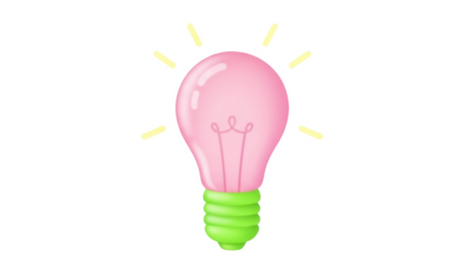 Pink light bulb PNG isolated on transparent background, creative idea concept for innovation and inspiration, cartoon style
