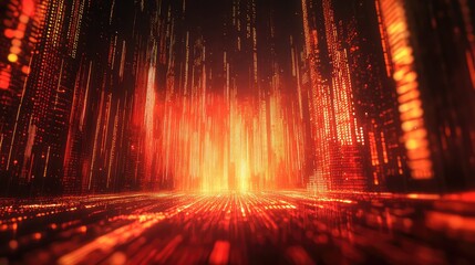 Digital data streams creating a vibrant network city landscape, illustrating concepts of big data, technology, artificial intelligence, and global connection with flowing information patterns